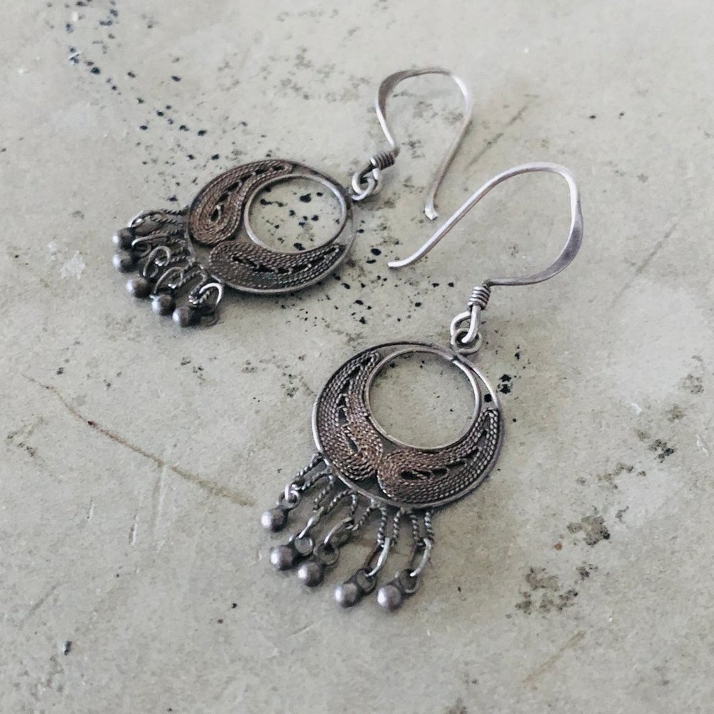Delicate Silver Filigree Dangle Earrings